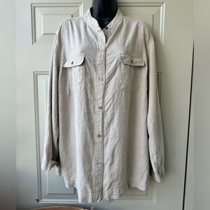 Kate Hill Casual Beige Linen Long Sleeve Tunic Size XL